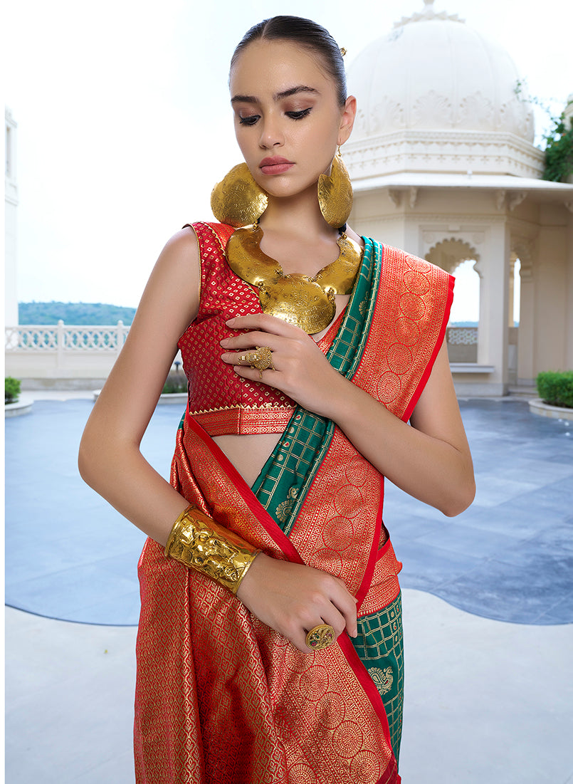 Monjolika Fashion Banarasi Silk Weaving Dark Green Trendy Saree