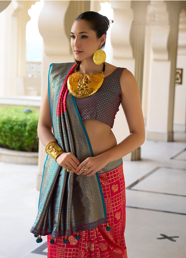 Monjolika Fashion Banarasi Silk Weaving Magenta Trendy Saree