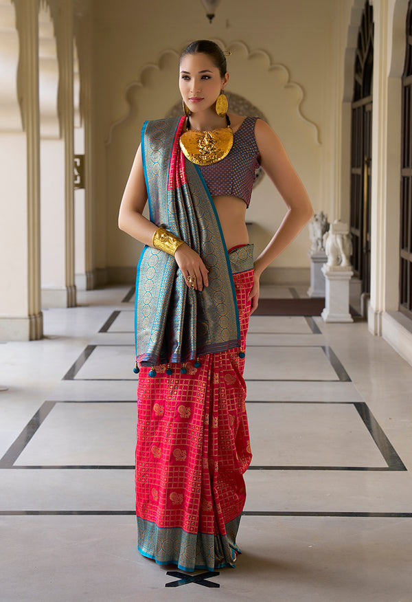Monjolika Fashion Banarasi Silk Weaving Magenta Trendy Saree