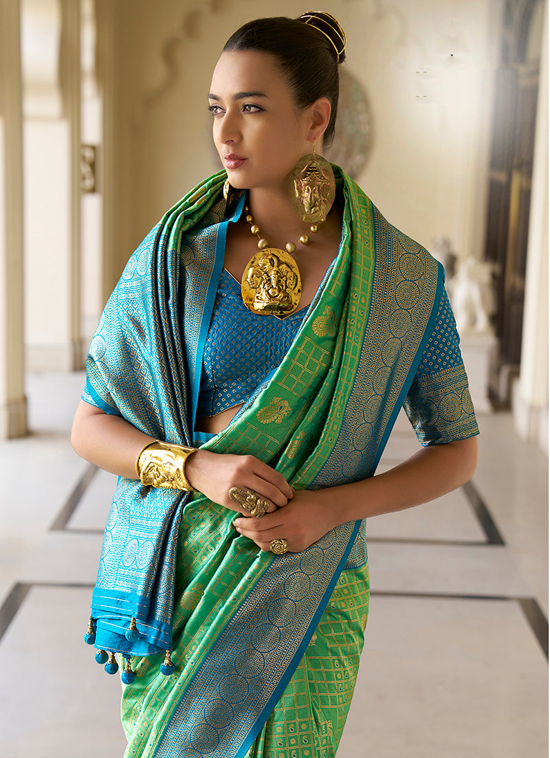 Monjolika Fashion Banarasi Silk Weaving Light Green Trendy Saree