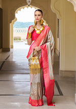 Thumbnail for Monjolika Fashion Banarasi Silk Weaving Light Grey Trendy Saree