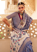 Thumbnail for Monjolika Fashion Silk Foil Print Blue Contemporary Saree