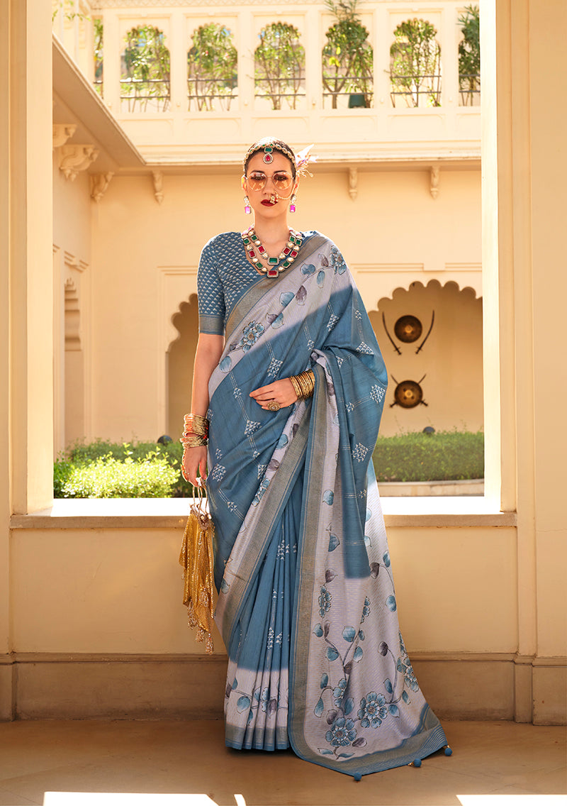 Monjolika Fashion Silk Foil Print Morpeach Contemporary Saree