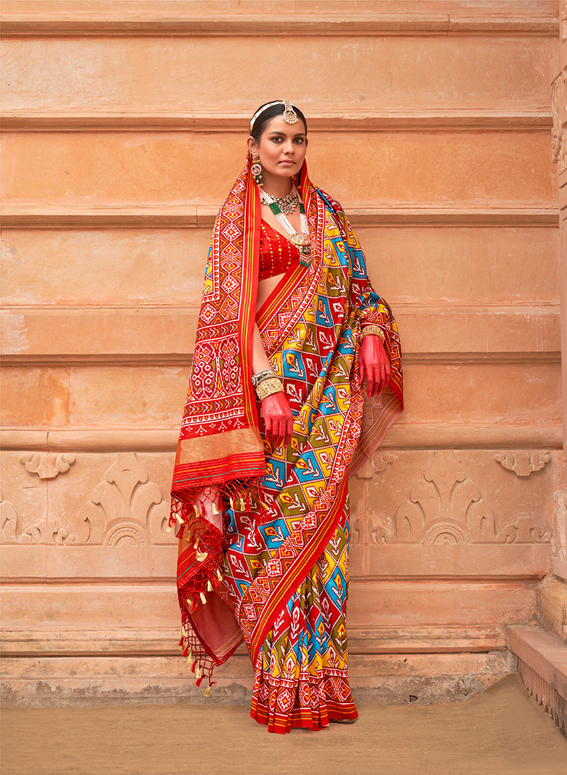 Monjolika Fashion Multi Colour Patola Print Silk Ceremonial Trendy Saree