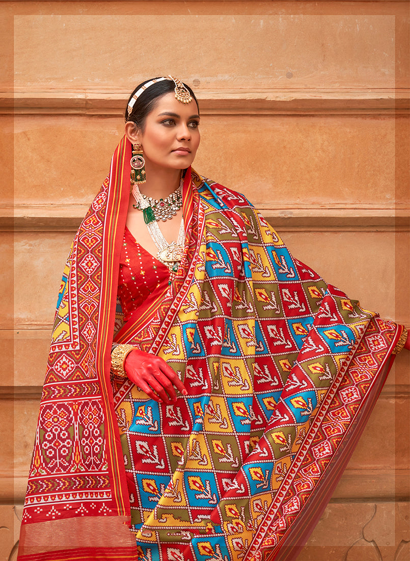 Monjolika Fashion Multi Colour Patola Print Silk Ceremonial Trendy Saree