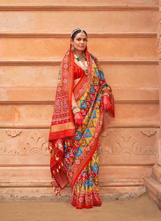 Monjolika Fashion Multi Colour Patola Print Silk Ceremonial Trendy Saree