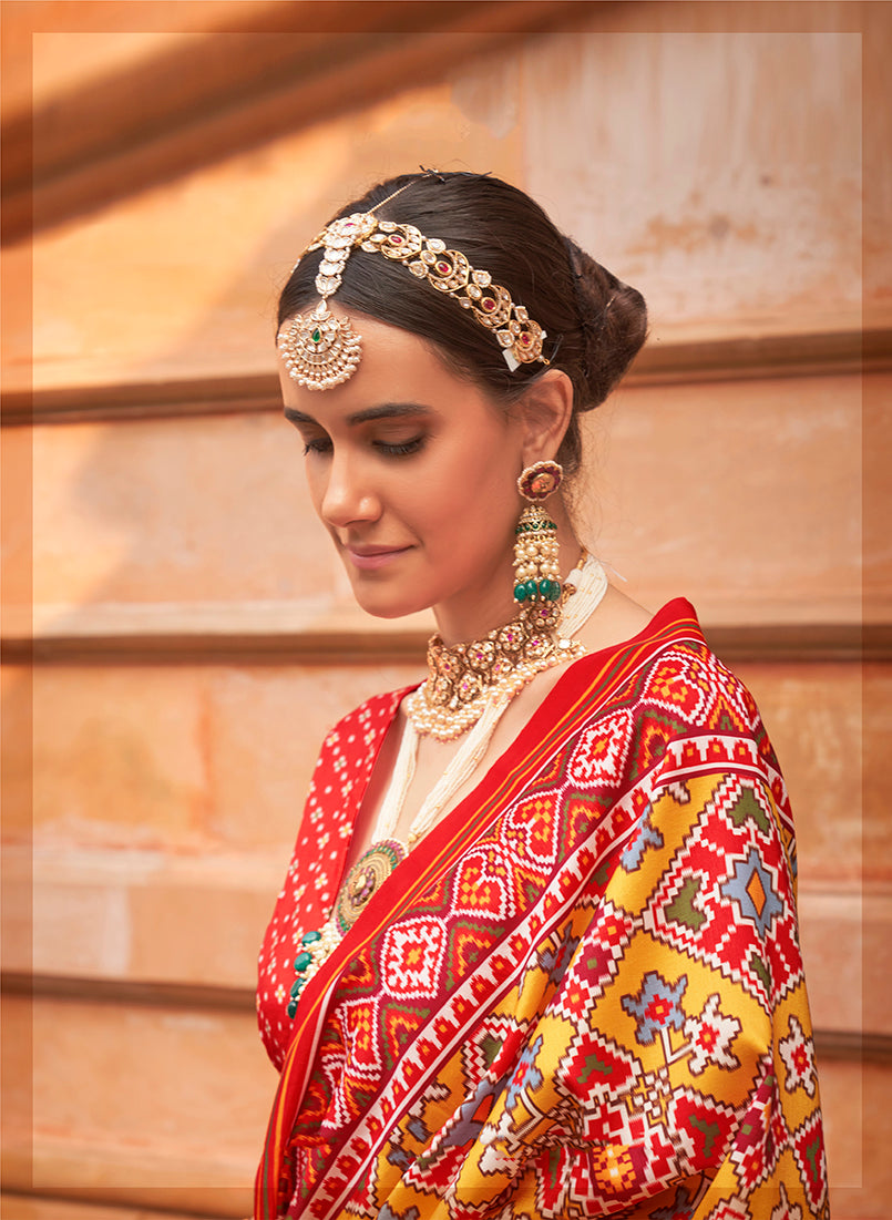 Monjolika Fashion Multi Colour Patola Print Silk Ceremonial Trendy Saree