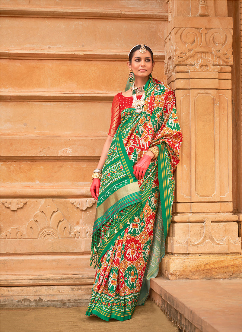 Monjolika Fashion Multi Colour Patola Print Silk Ceremonial Trendy Saree