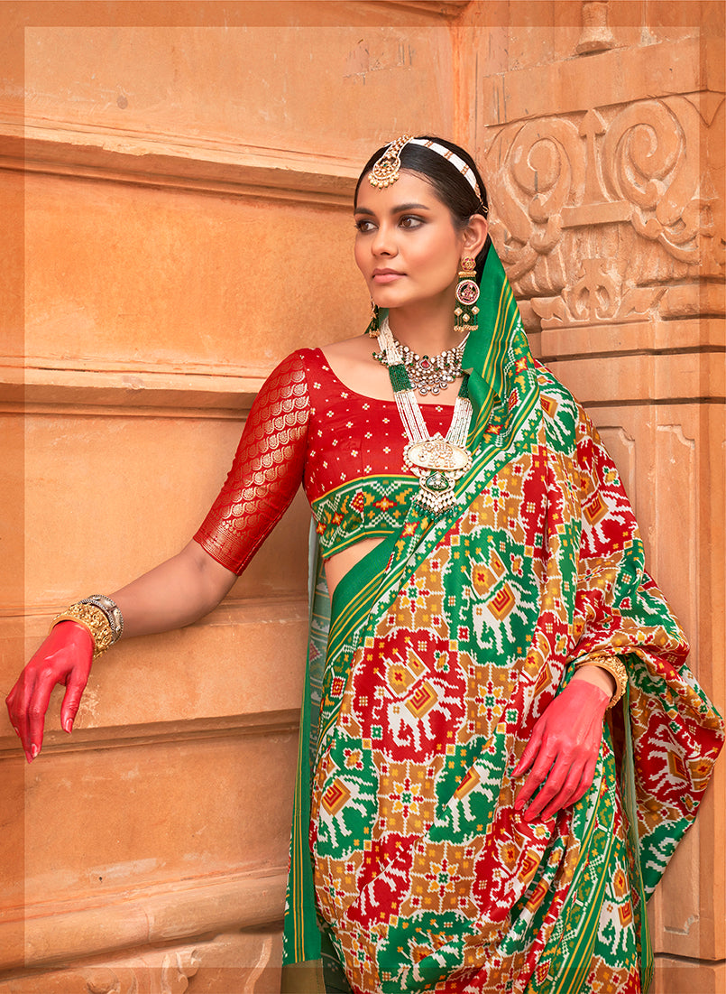 Monjolika Fashion Multi Colour Patola Print Silk Ceremonial Trendy Saree