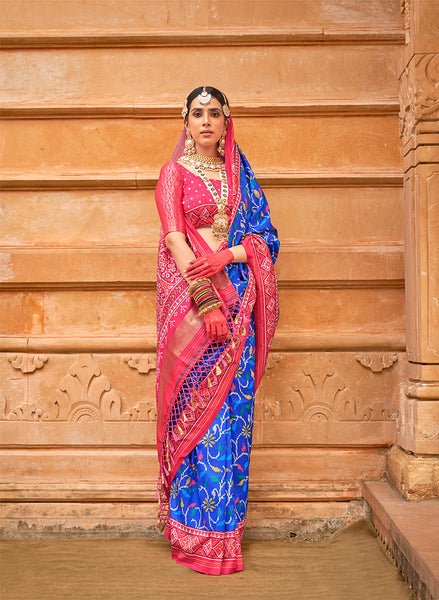 Monjolika Fashion Blue Patola Print Silk Ceremonial Trendy Saree