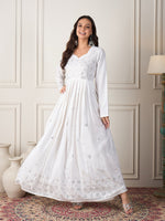 Thumbnail for InWeave White Mirror Work Long Anarkali Kurta