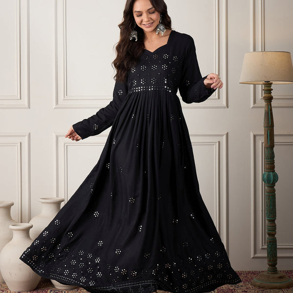 InWeave Black Mirror Work Long Anarkali Kurta - Distacart