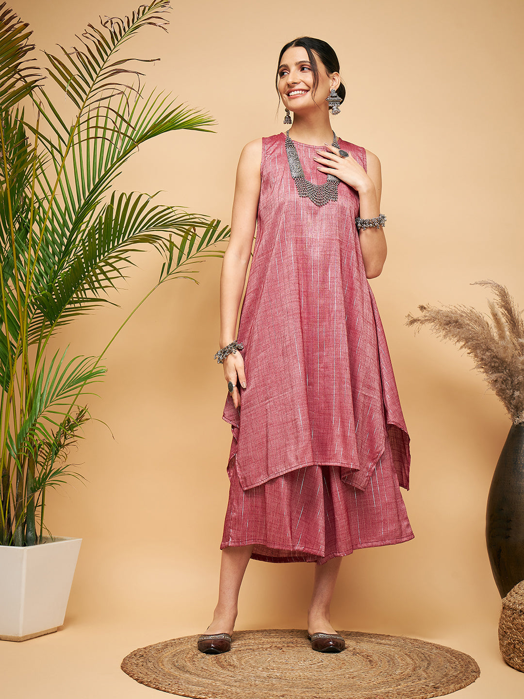 InWeave Wine Lurex Short Kurta - Distacart