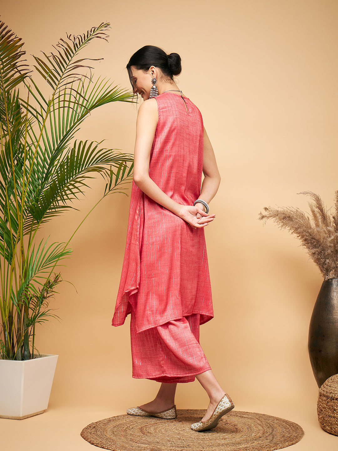 InWeave Red Lurex Short Kurta - Distacart