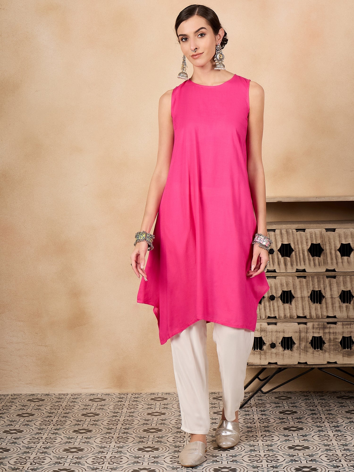 InWeave Fuchsia Short Kurta - Distacart