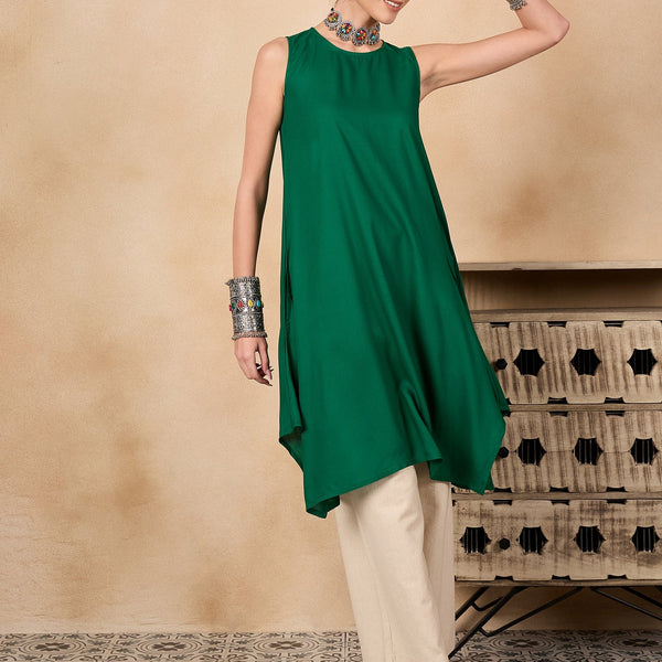 InWeave Forest Green Short Kurta - Distacart