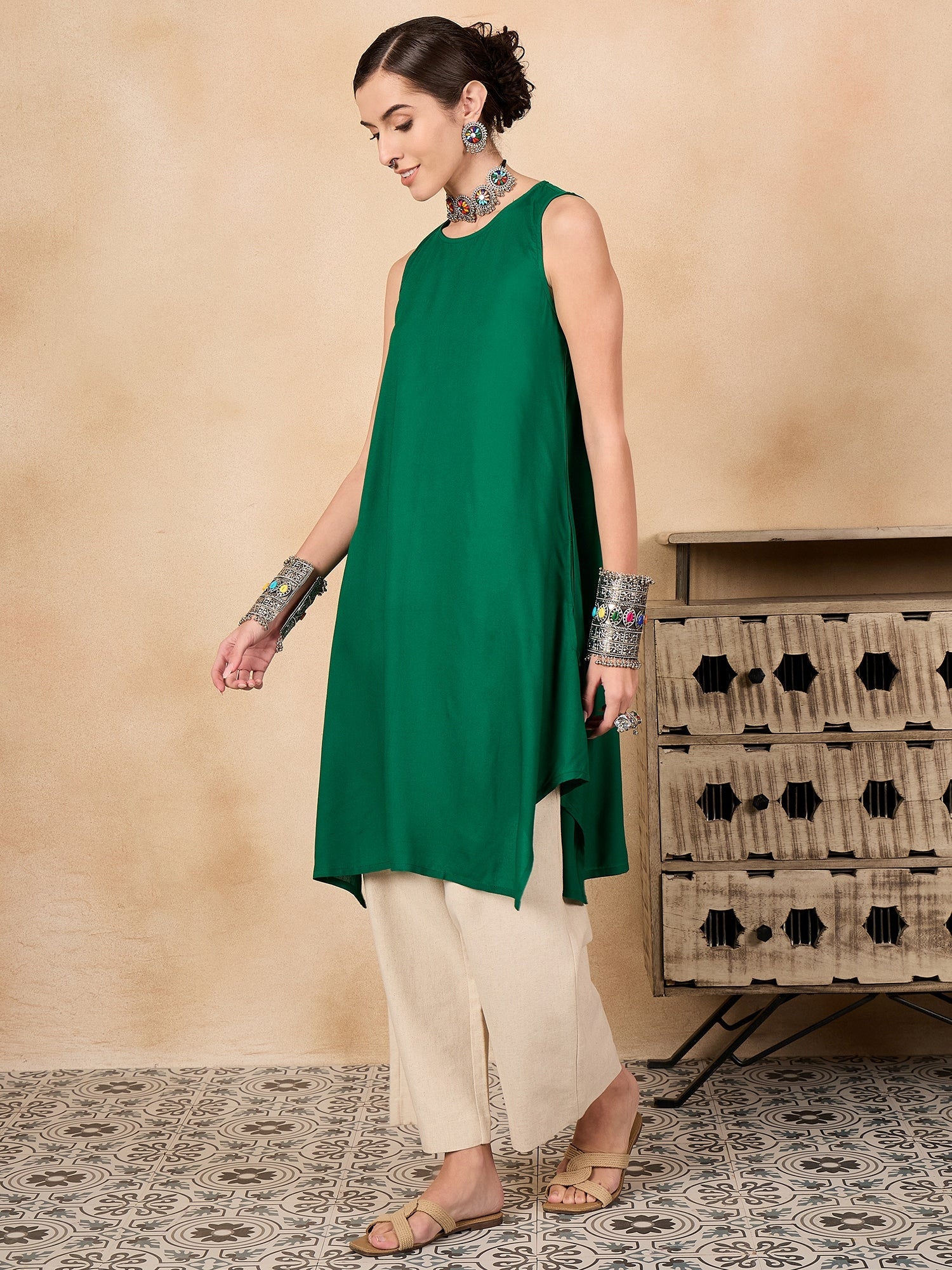 InWeave Forest Green Short Kurta - Distacart