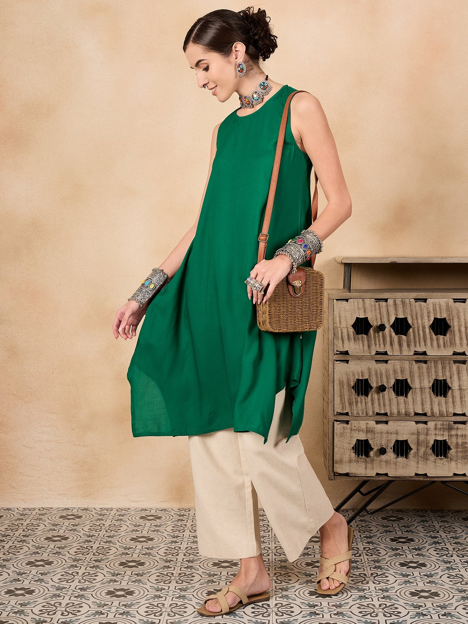 InWeave Forest Green Short Kurta
