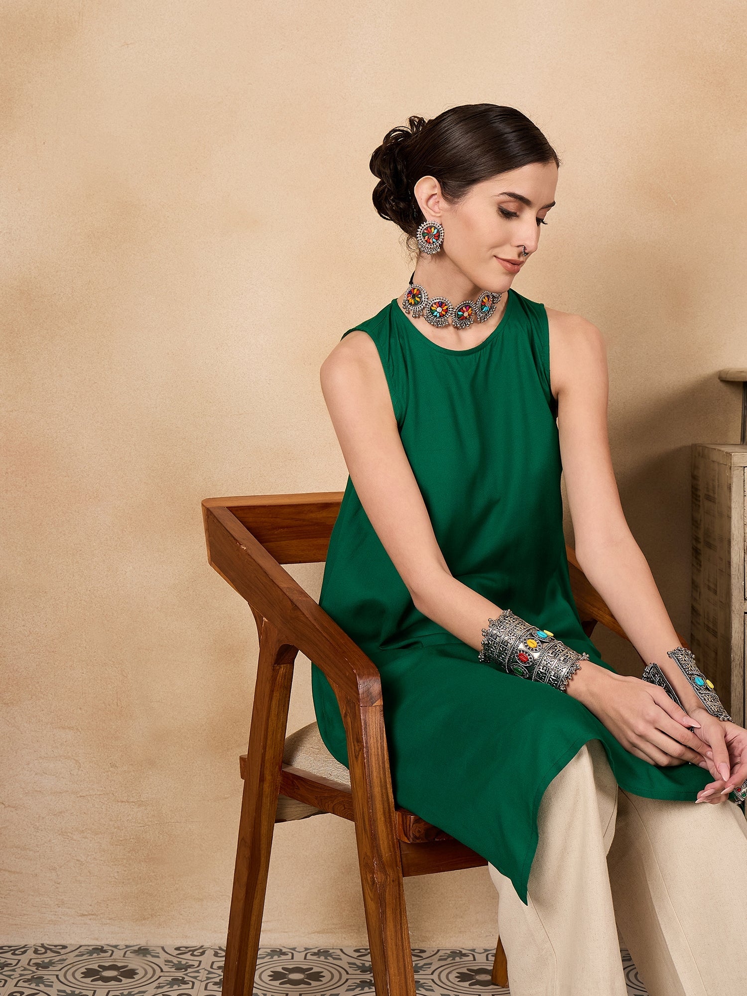 InWeave Forest Green Short Kurta