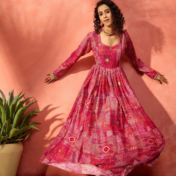 InWeave Fuchsia Sweetheart Neck Anarkali Kurta - Distacart
