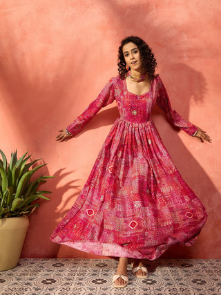 InWeave Fuchsia Sweetheart Neck Anarkali Kurta - Distacart