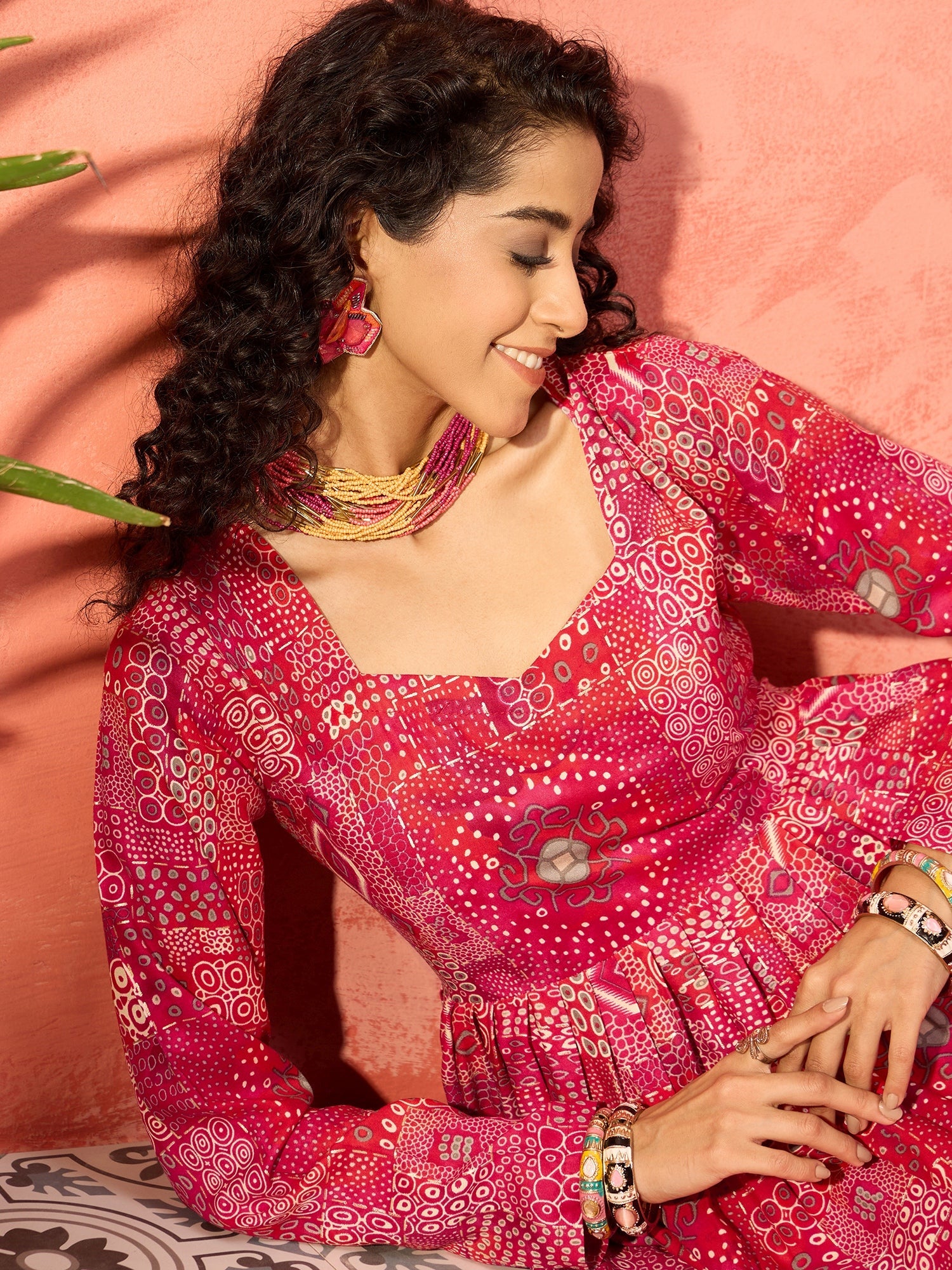 InWeave Fuchsia Sweetheart Neck Anarkali Kurta - Distacart