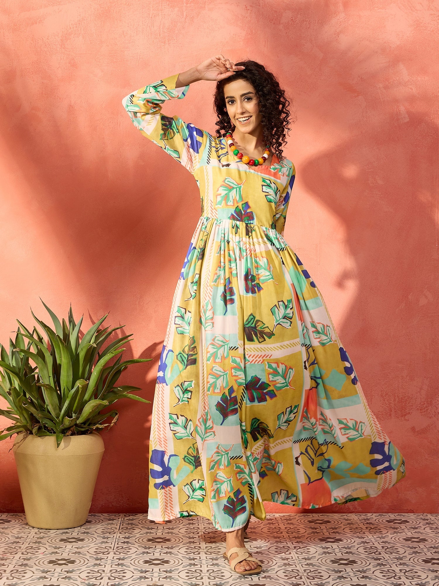 InWeave Lime Green Leaf Sweetheart Neck Long Anarkali Kurta - Distacart