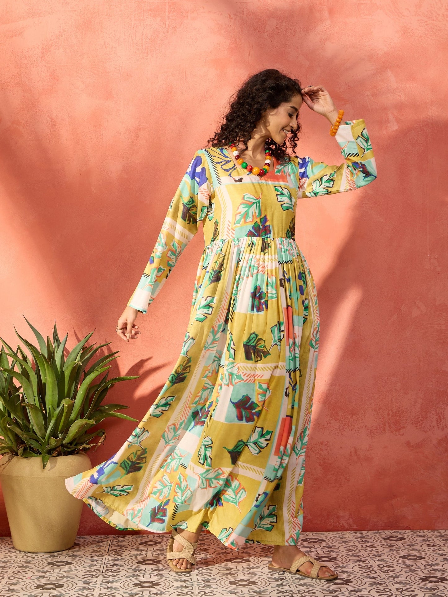 InWeave Lime Green Leaf Sweetheart Neck Long Anarkali Kurta - Distacart