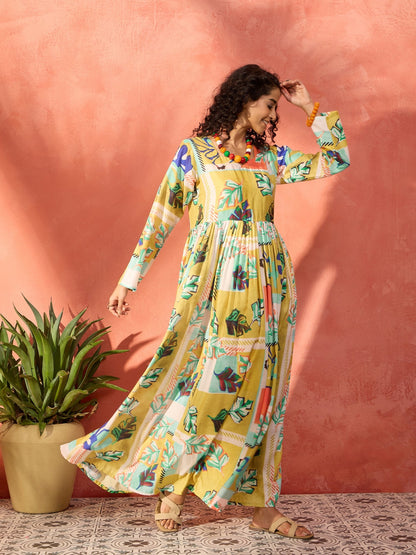 InWeave Lime Green Leaf Sweetheart Neck Long Anarkali Kurta - Distacart