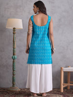 Thumbnail for InWeave Cyan Blue Ikkat Kantha Kurta