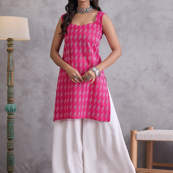 InWeave Fuchsia Ikkat Kantha Kurta - Distacart