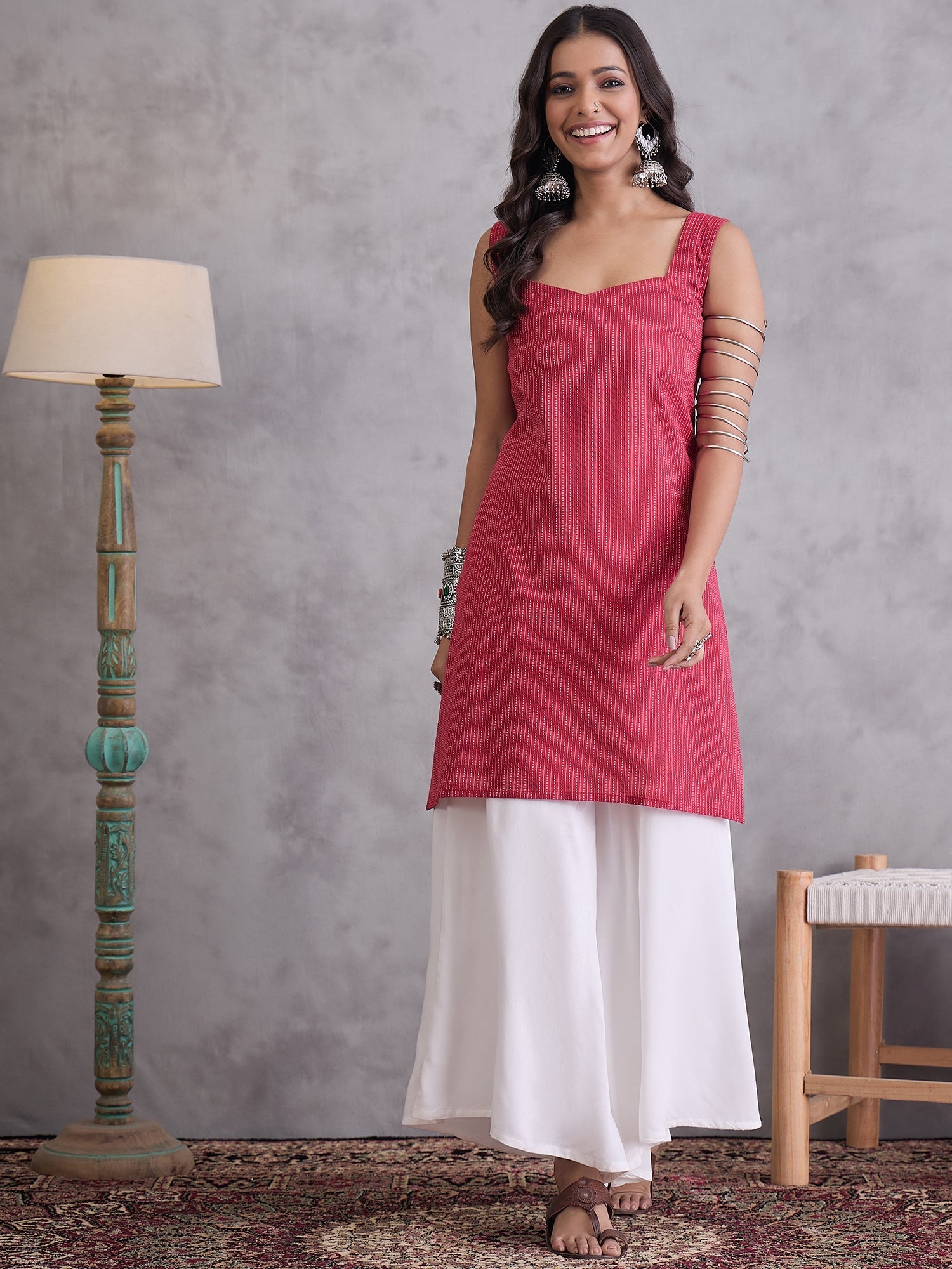 InWeave Maroon Kantha Striped Kurta - Distacart