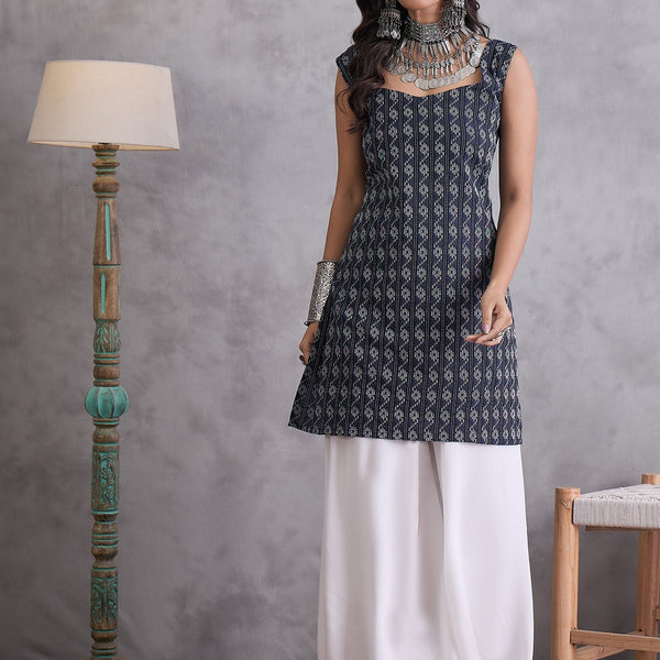 InWeave Black Ikkat Kantha Kurta - Distacart