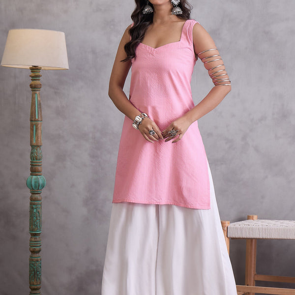 InWeave Pink Kantha Striped Kurta - Distacart