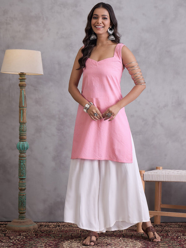 InWeave Pink Kantha Striped Kurta