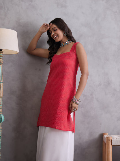 InWeave Red Kantha Striped Kurta - Distacart