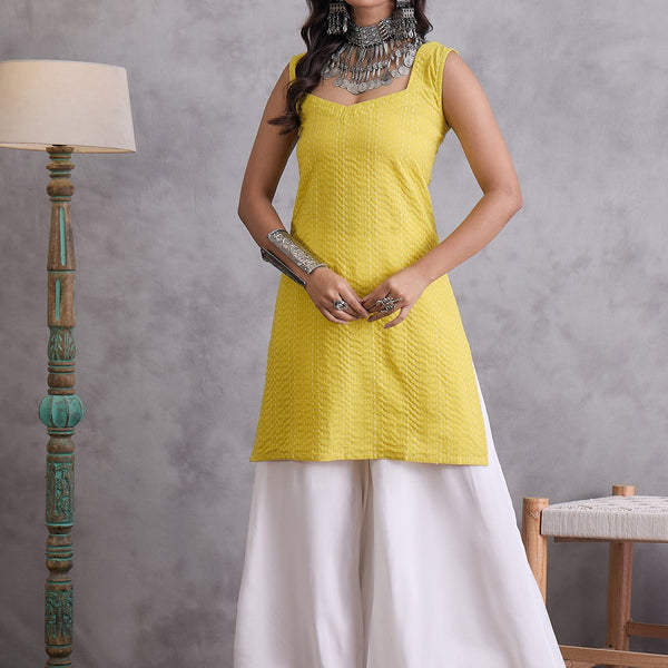 InWeave Yellow Kantha Kurta - Distacart
