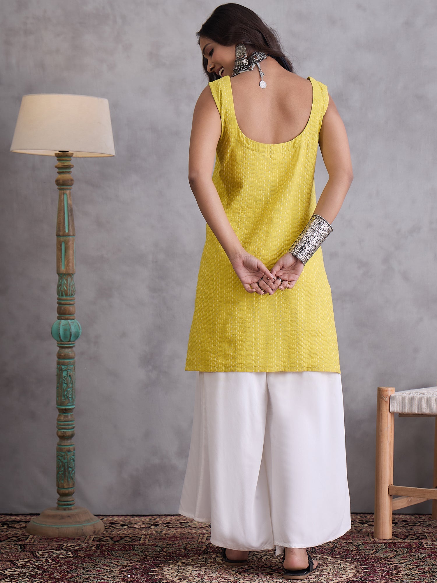 InWeave Yellow Kantha Kurta - Distacart