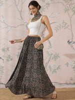 Thumbnail for InWeave Black Maroon Ajrakh Fr Skirt