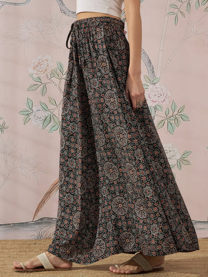 InWeave Black Maroon Ajrakh Fr Skirt - Distacart