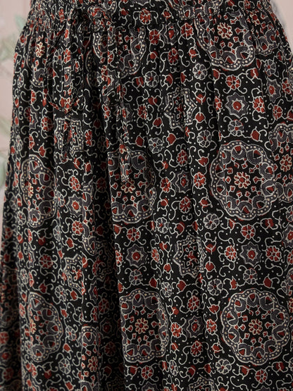 InWeave Black Maroon Ajrakh Fr Skirt - Distacart