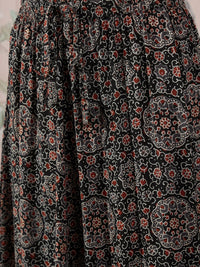 Thumbnail for InWeave Black Maroon Ajrakh Fr Skirt