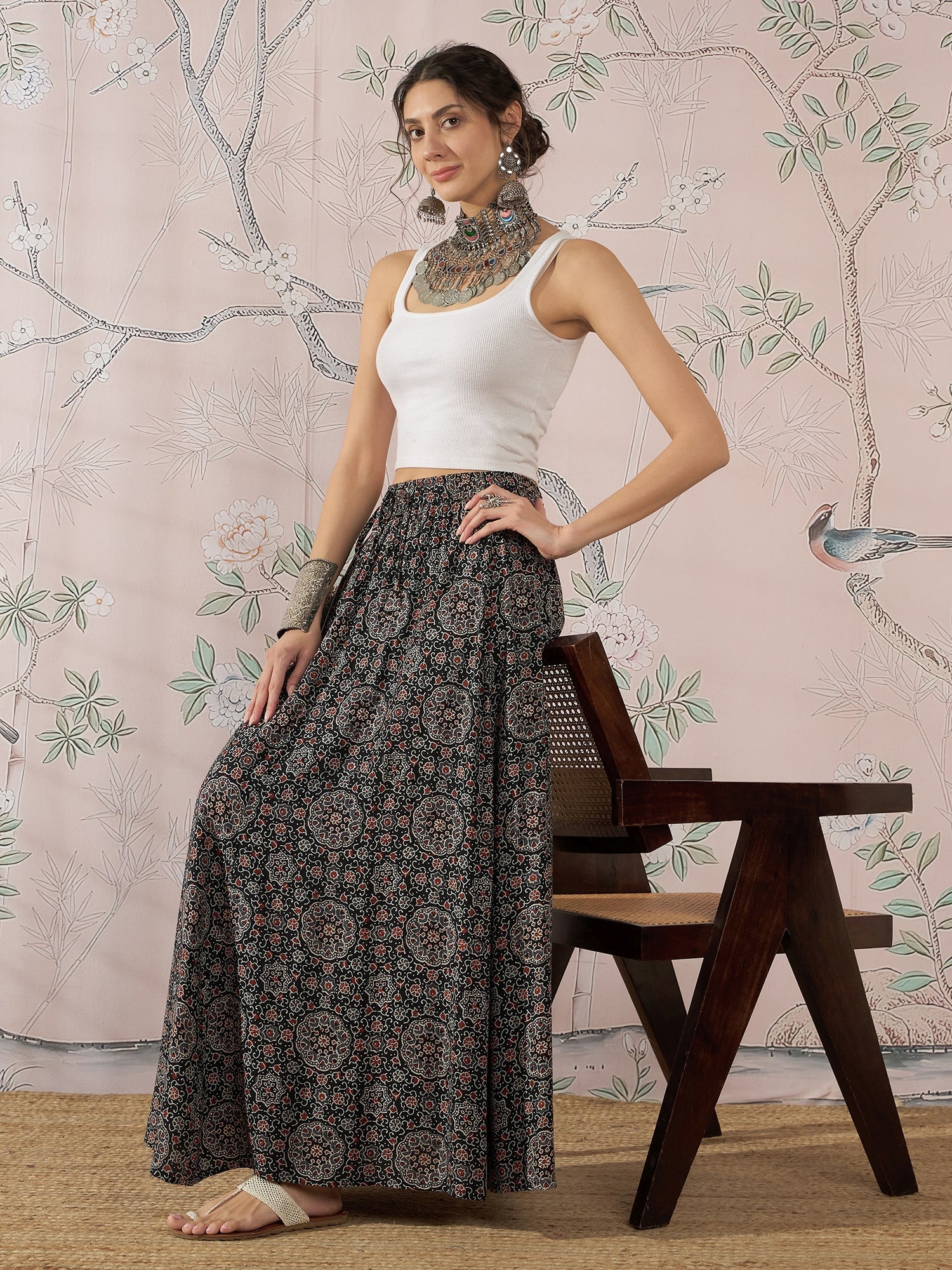 InWeave Black Maroon Ajrakh Fr Skirt - Distacart