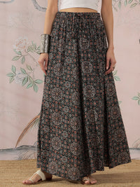 Thumbnail for InWeave Black Maroon Ajrakh Fr Skirt