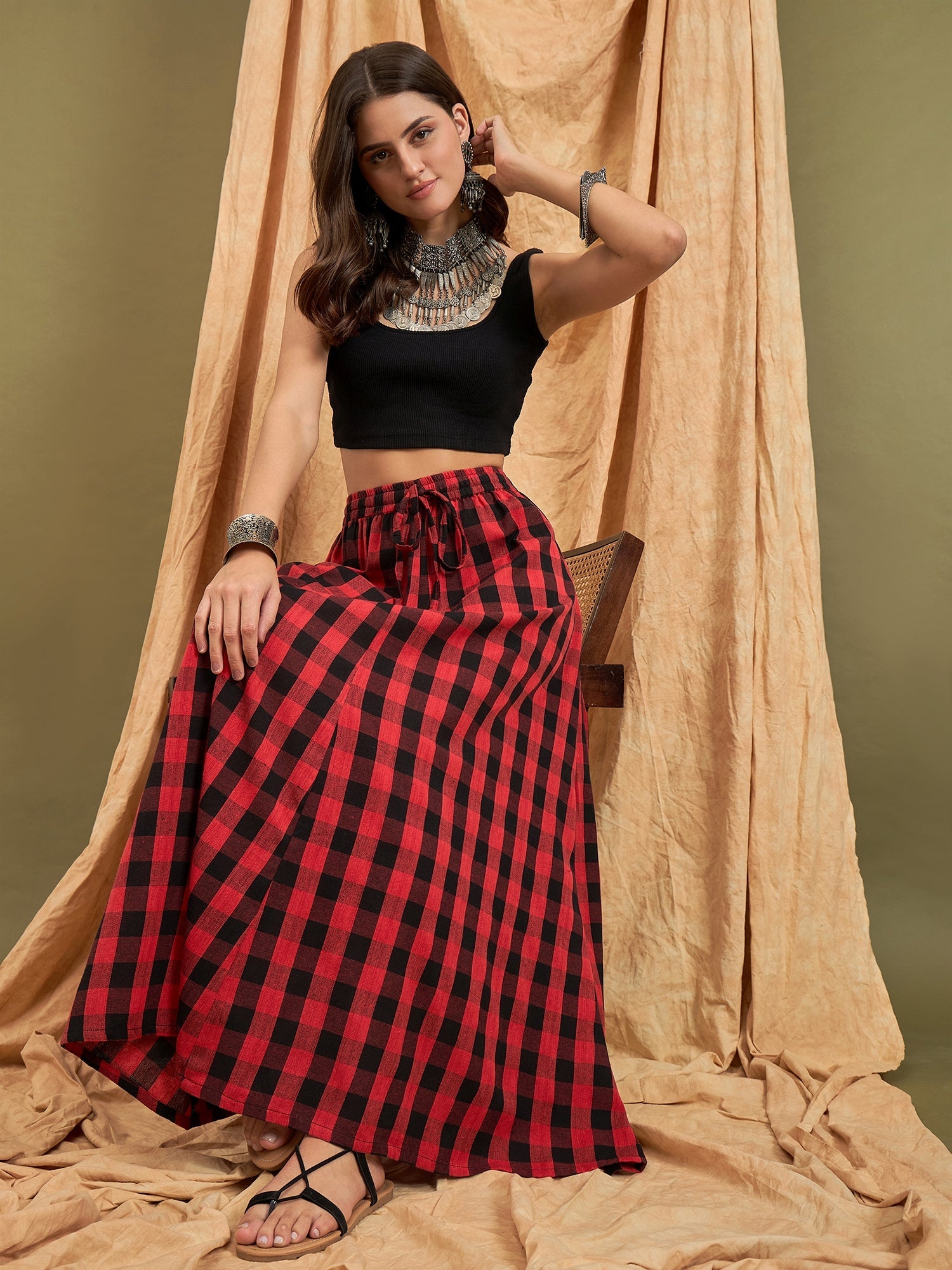 InWeave Black Red Check Skirt - Distacart