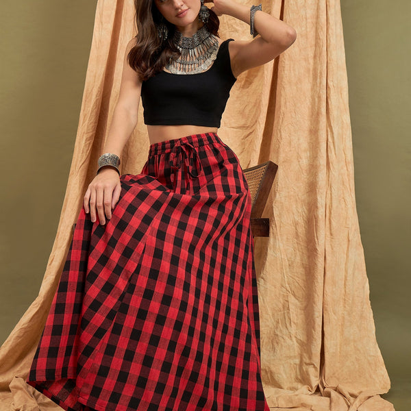 InWeave Black Red Check Skirt - Distacart