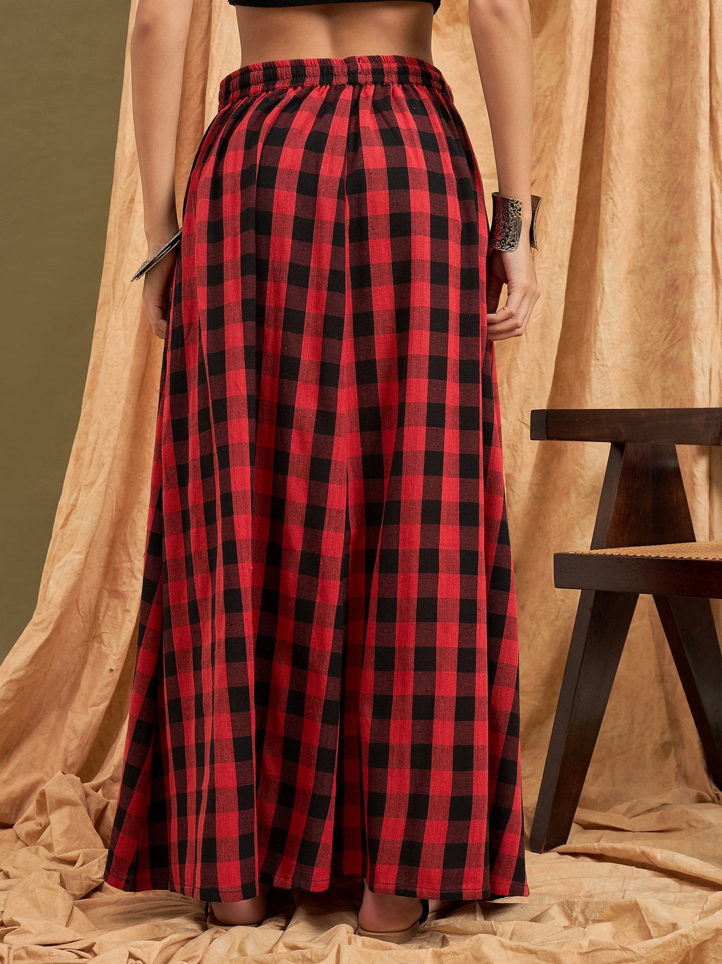 InWeave Black Red Check Skirt - Distacart
