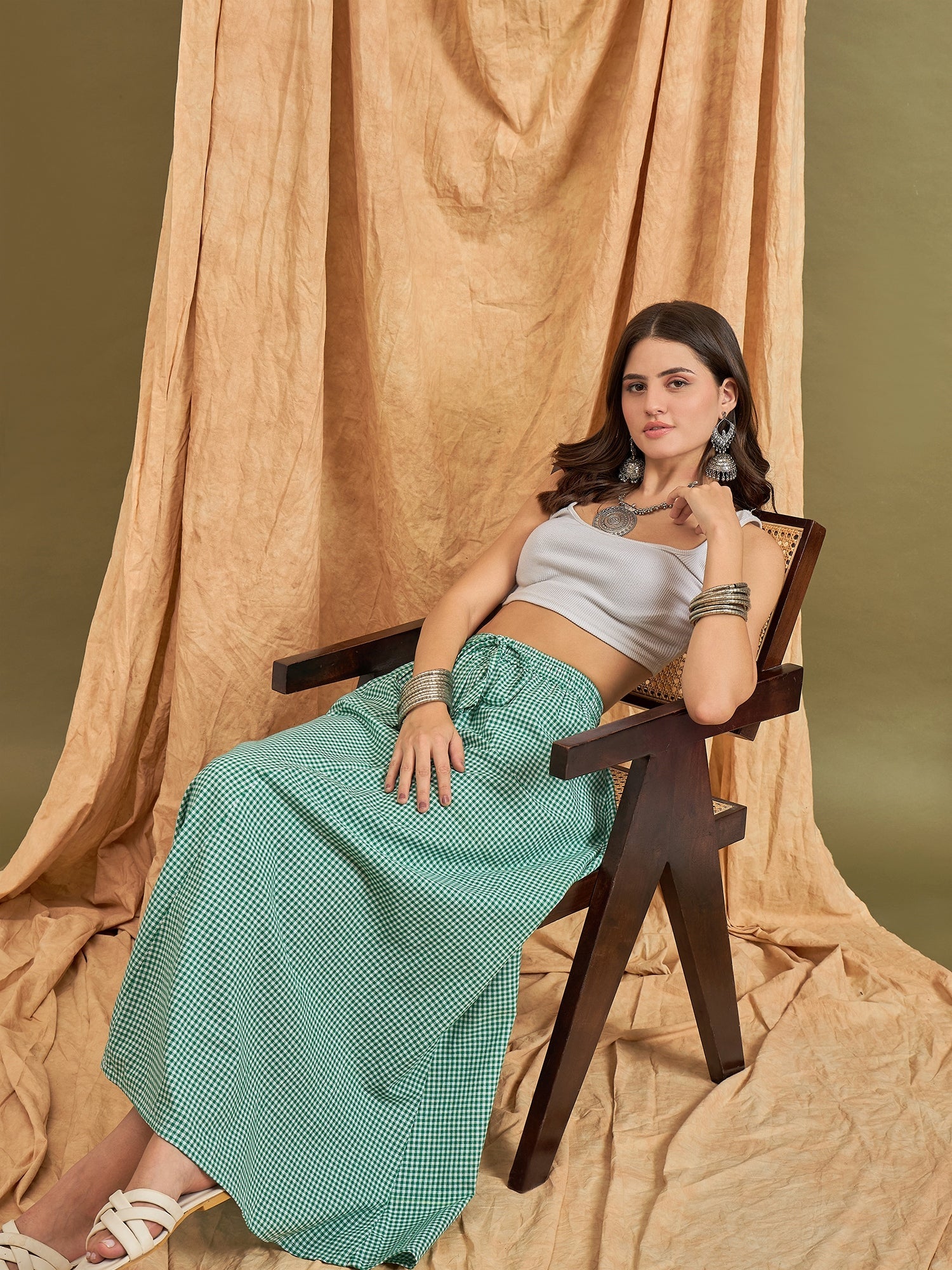 InWeave Green Small Check Skirt - Distacart