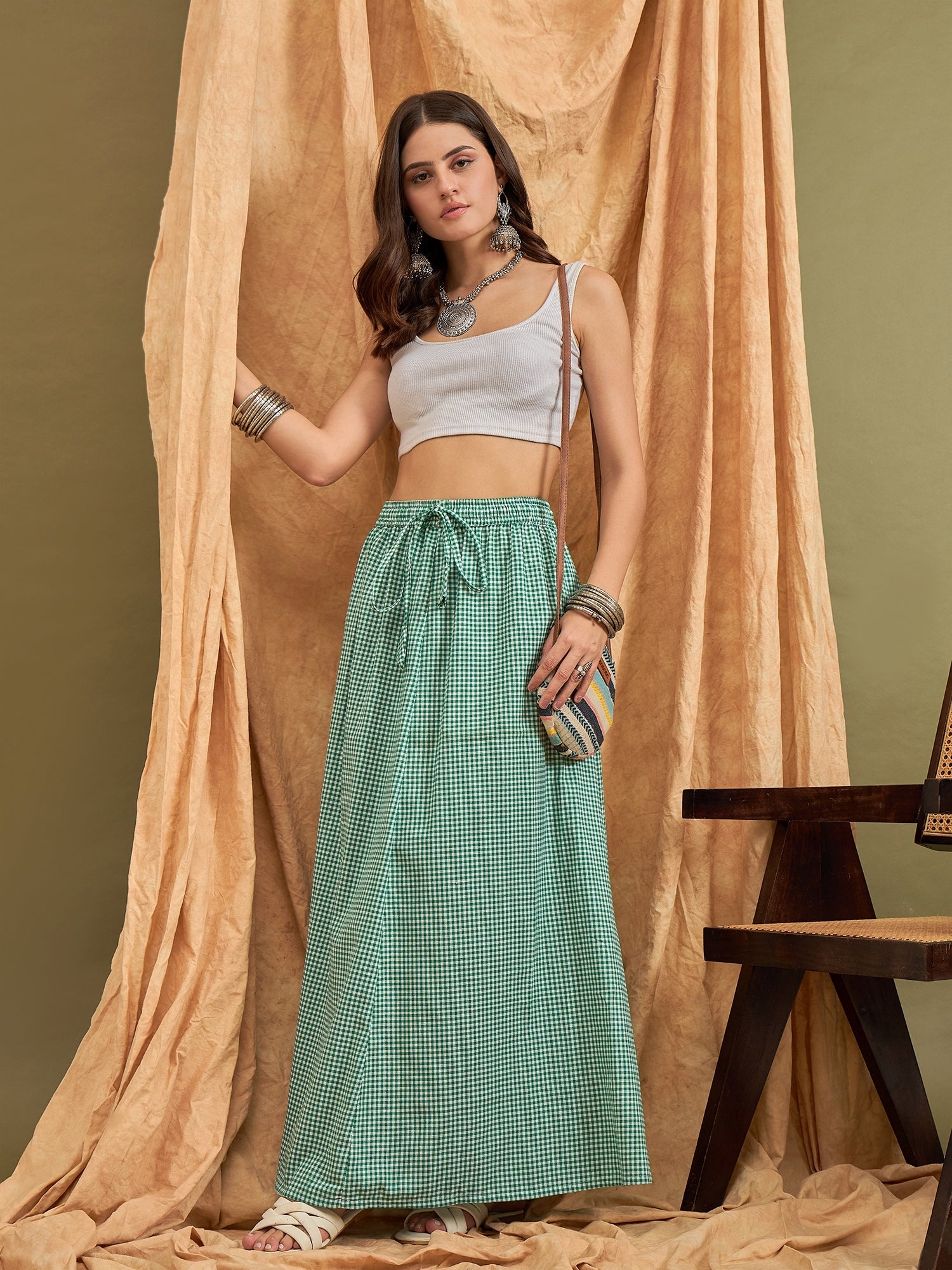 InWeave Green Small Check Skirt - Distacart