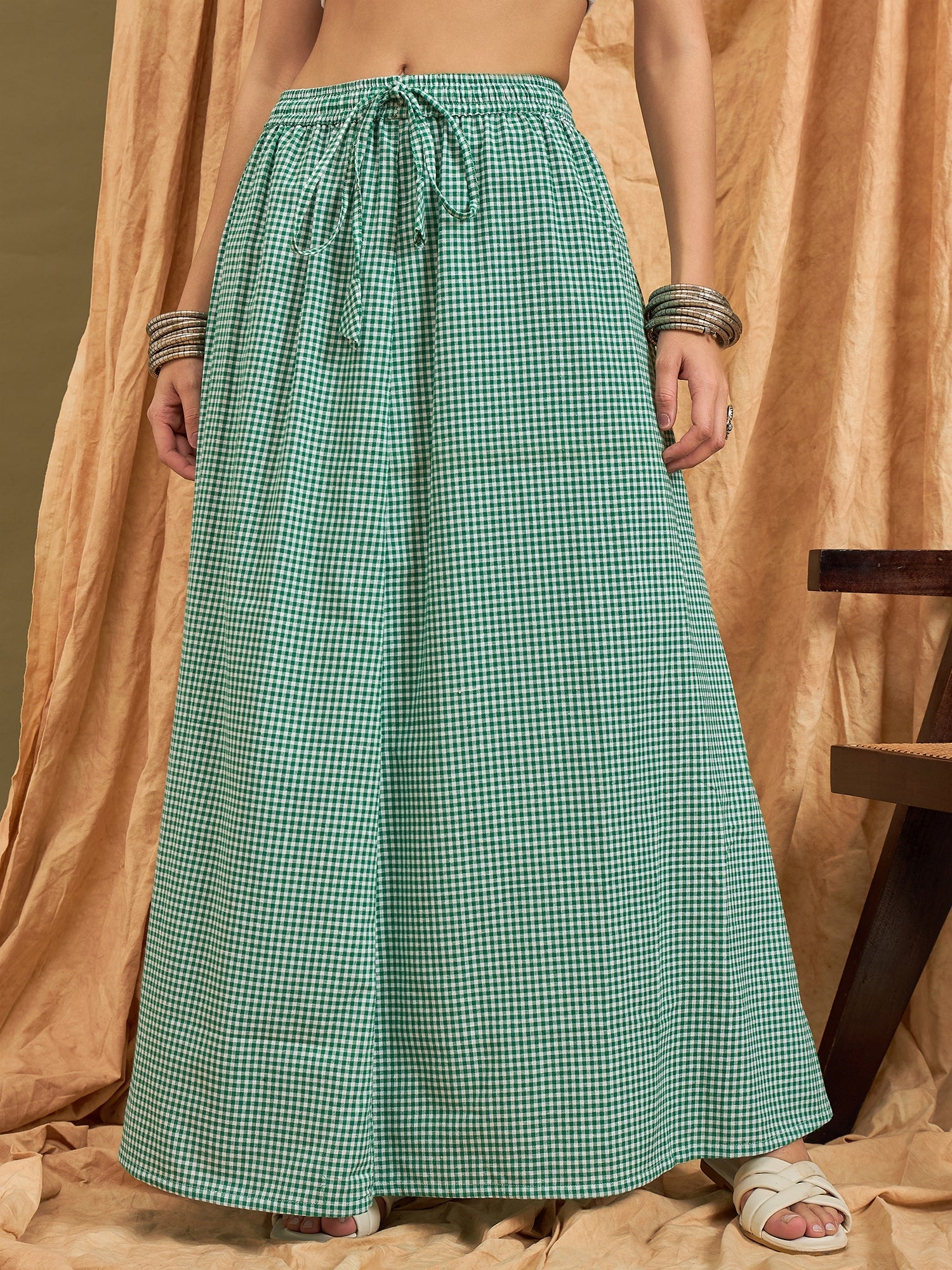 InWeave Green Small Check Skirt - Distacart